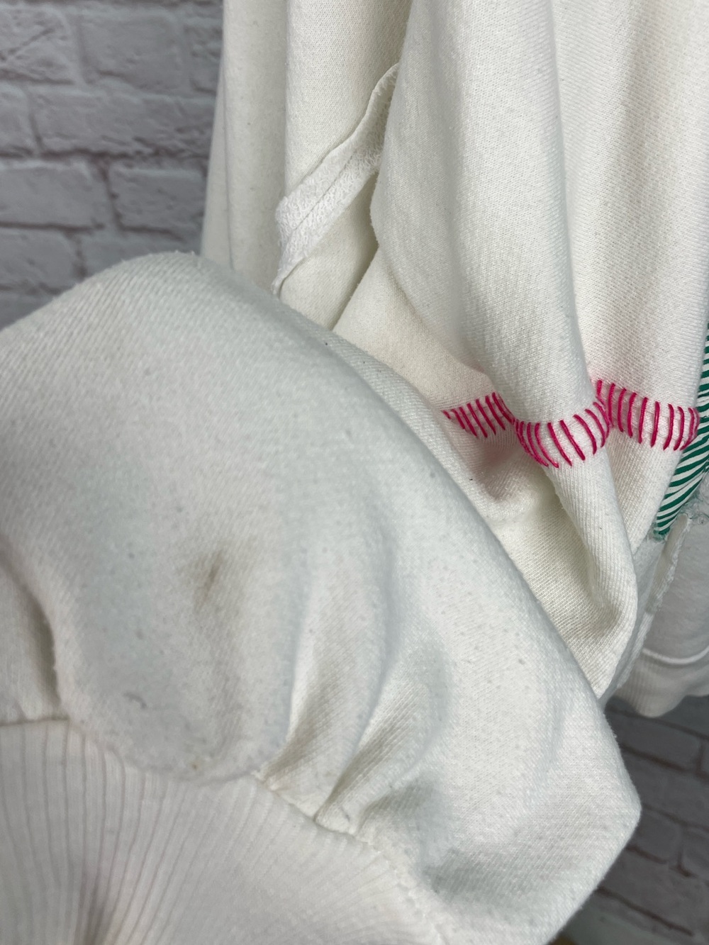 Free People x Tricia Fix Camden Patchwork Quilted Love Ivory Sweatshirt Size S - Picture 9 of 12